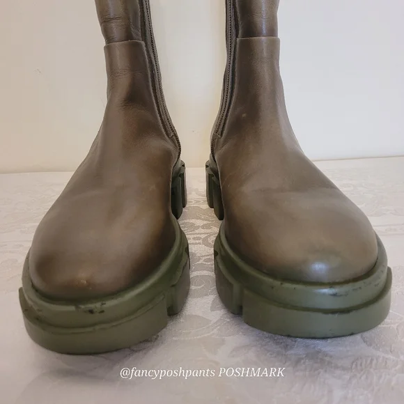new!FREE PEOPLE olive green soft leather combat boot lug sole zipper elastic lux - Picture 13 of 17